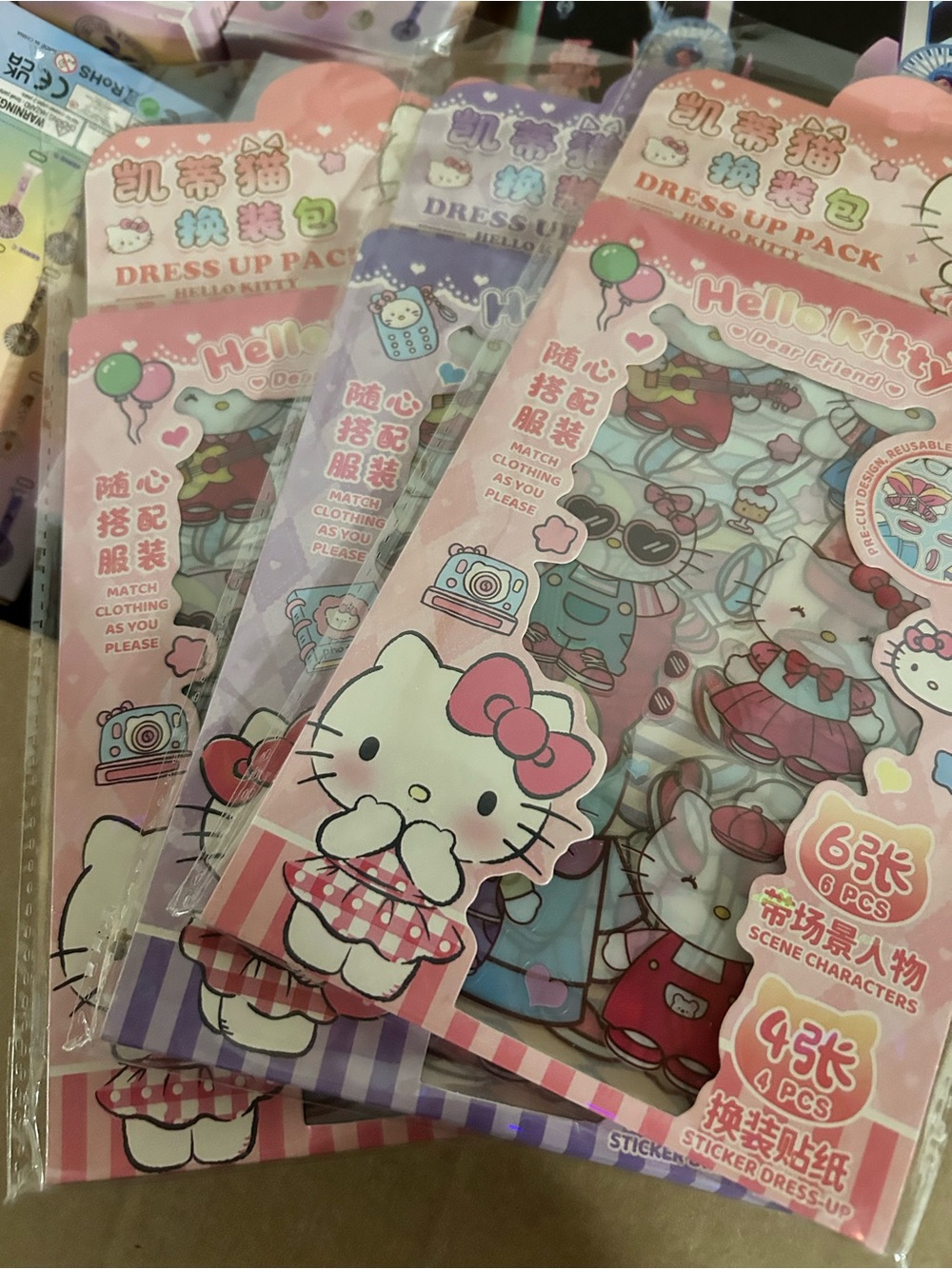 4/$50 Hello Kitty Pink & Blue Dress-Up Sticker Pack of three